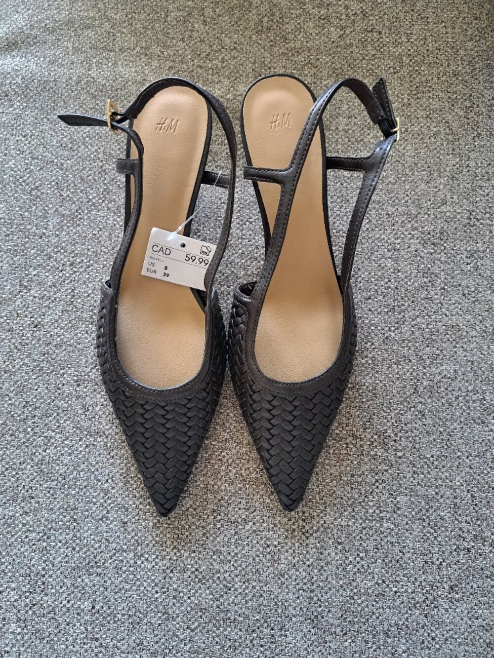 Beautiful!! Dark Brown Faux Leather Weave Pattern Kitten Heel Slingbacks - US 8
